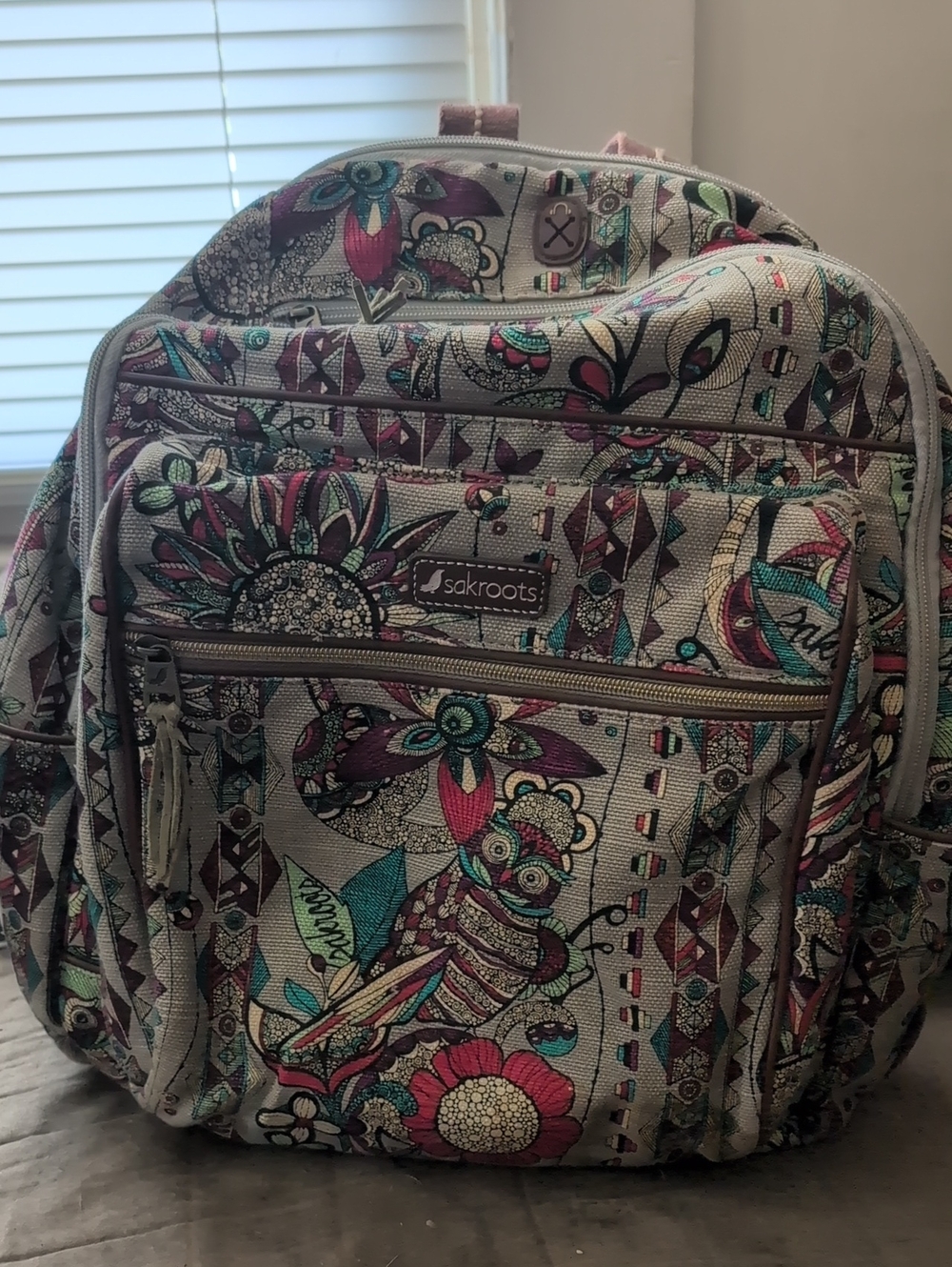 Sakroots Artist Circle Owl Cargo Backpack in the "Spirit Desert" print